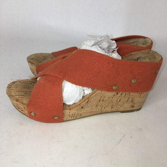 Women's Lucky Brand Cork Wedges Criss Cross Orange - Picture 3 of 9